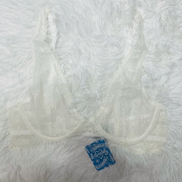 Free People Intimately Lace Underwire Plunge Bra 34A Ivory - Picture 8 of 11